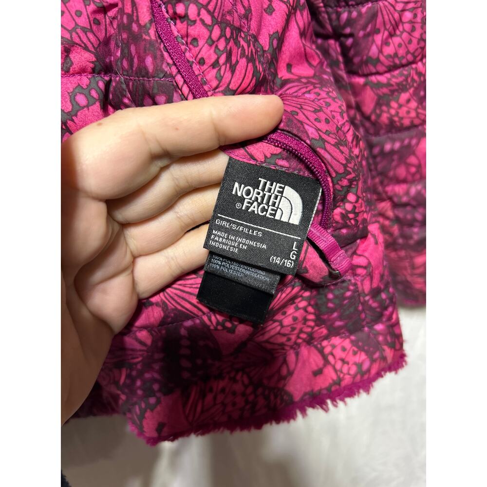 The North Face Jacket Girls Large Reversible Pink Fuzzy Teddy Mossbud Swirl - Picture 7 of 12